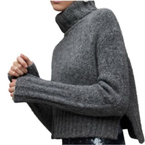 All Saints Josephine Alpaca Wool Turtleneck Sweater Gray S Chunky Minimalist - Picture 1 of 15